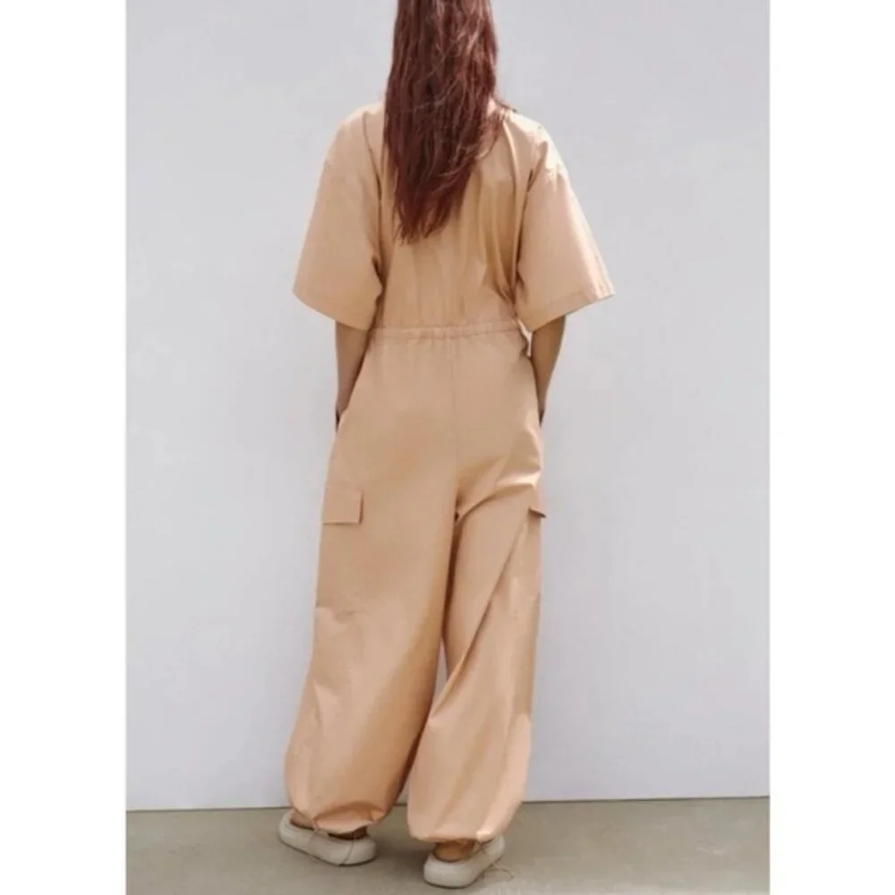 NWT ZARA Shirt-Style CARGO Full Length Oversized Jumpsuit COTTON 7901/216 Sz M&L